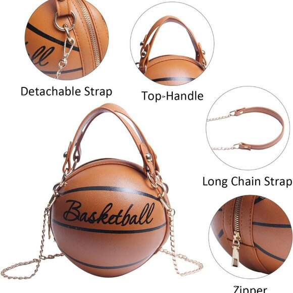 Basketball Crossbody Bag for Women PU Leather Adjustable Strap Compact Stylish - Picture 5 of 6